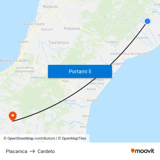 Placanica to Cardeto map