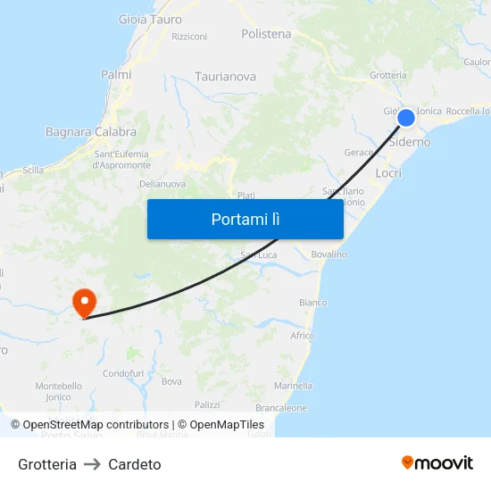 Grotteria to Cardeto map