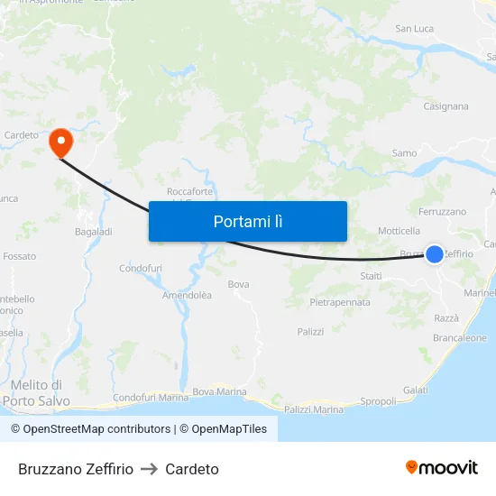 Bruzzano Zeffirio to Cardeto map