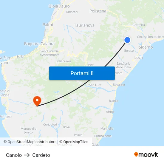 Canolo to Cardeto map