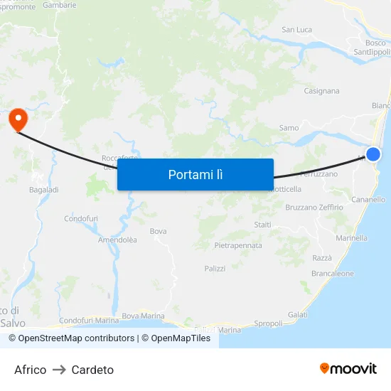 Africo to Cardeto map