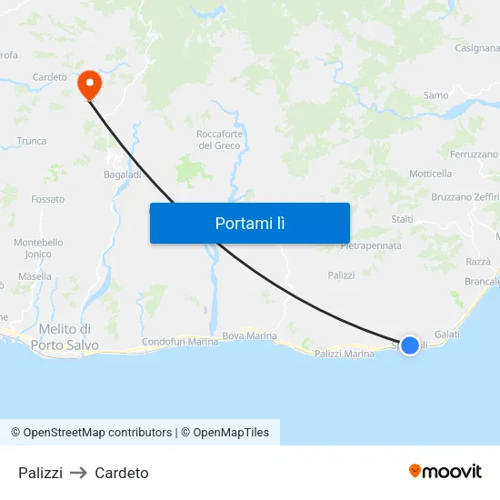 Palizzi to Cardeto map