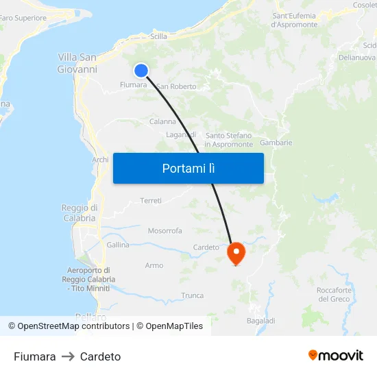 Fiumara to Cardeto map