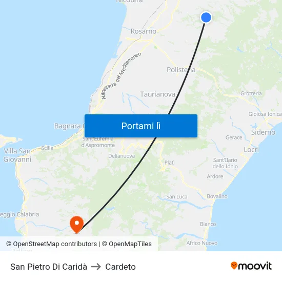 San Pietro Di Caridà to Cardeto map