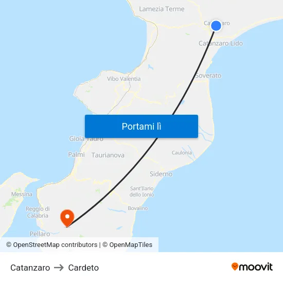 Catanzaro to Cardeto map