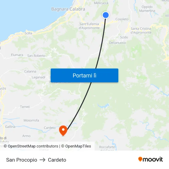 San Procopio to Cardeto map