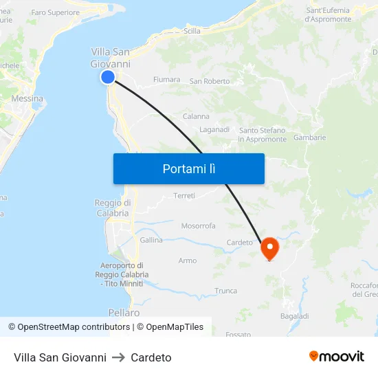 Villa San Giovanni to Cardeto map