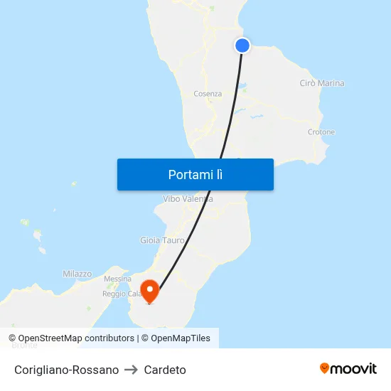Corigliano-Rossano to Cardeto map