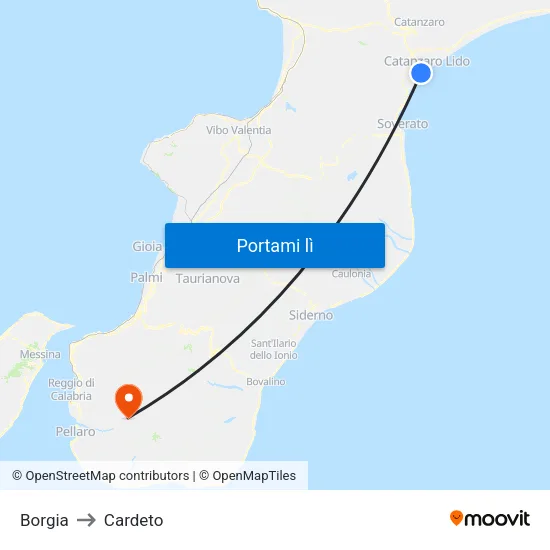 Borgia to Cardeto map