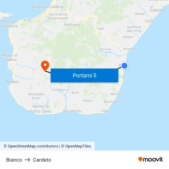 Bianco to Cardeto map
