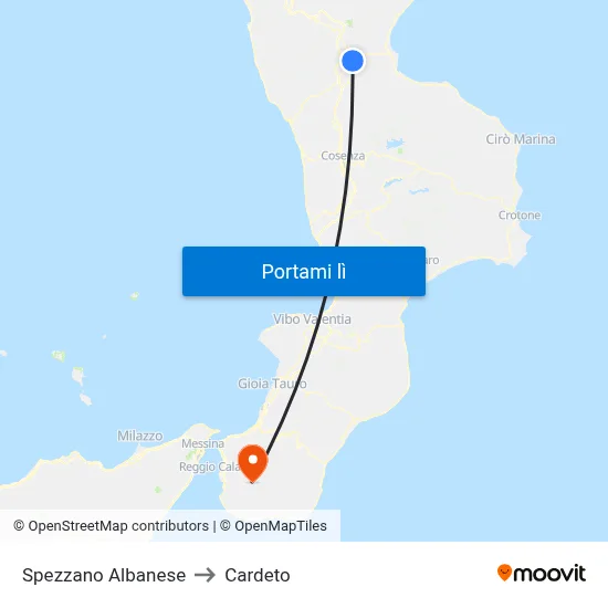 Spezzano Albanese to Cardeto map