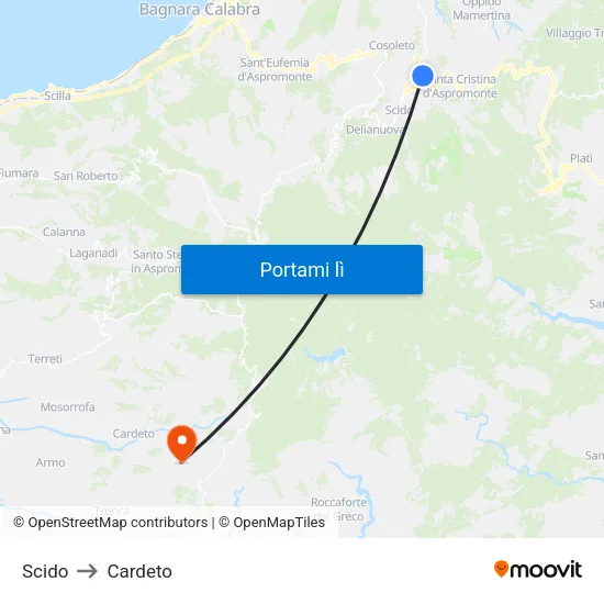 Scido to Cardeto map