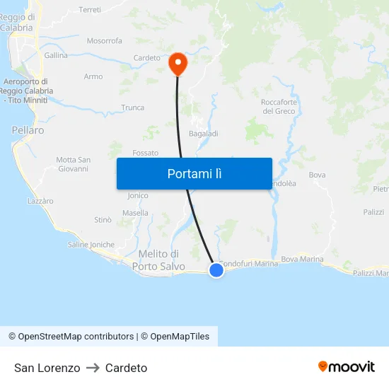 San Lorenzo to Cardeto map