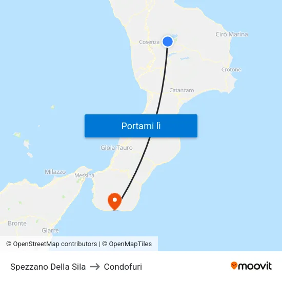 Spezzano Della Sila to Condofuri map