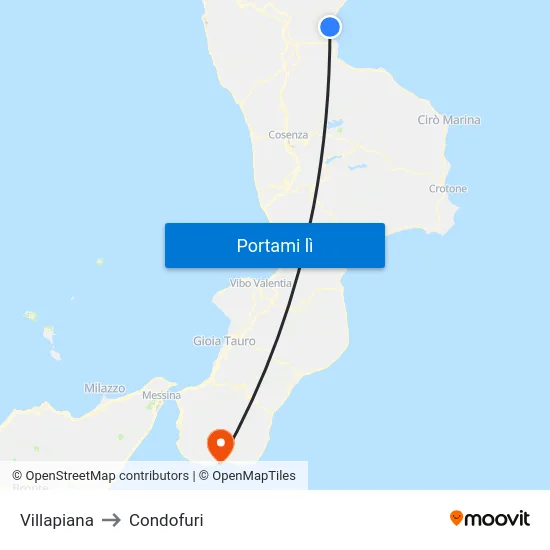 Villapiana to Condofuri map