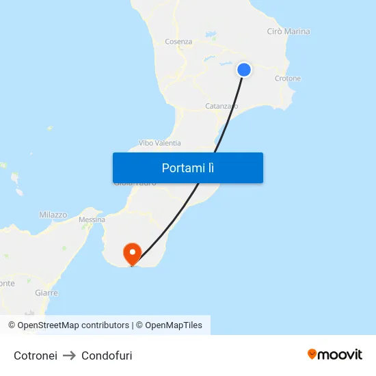 Cotronei to Condofuri map