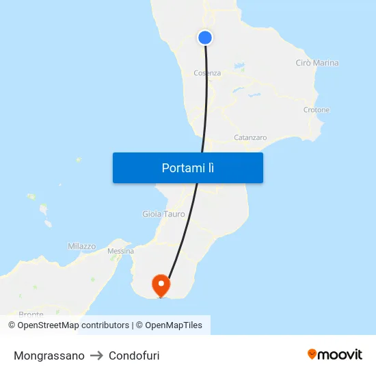 Mongrassano to Condofuri map