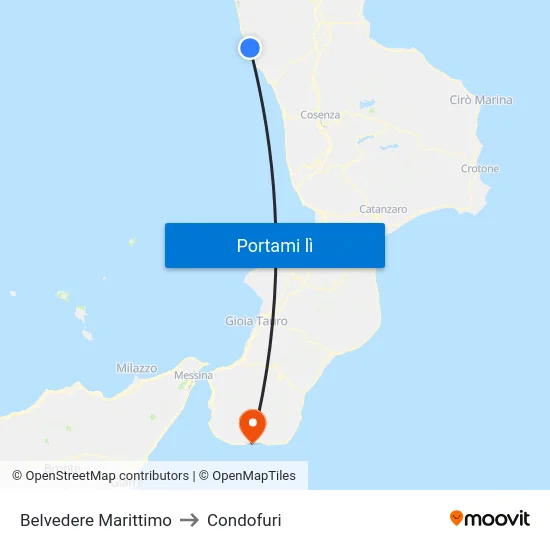 Belvedere Marittimo to Condofuri map