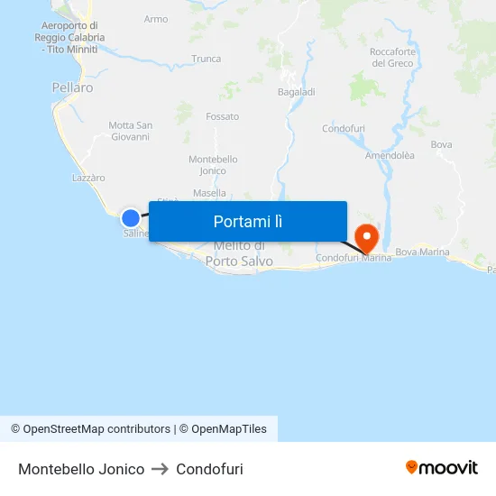 Montebello Jonico to Condofuri map