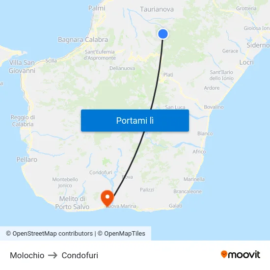 Molochio to Condofuri map