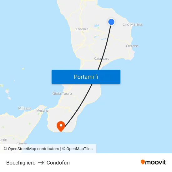 Bocchigliero to Condofuri map