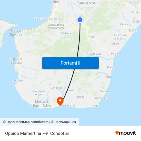 Oppido Mamertina to Condofuri map
