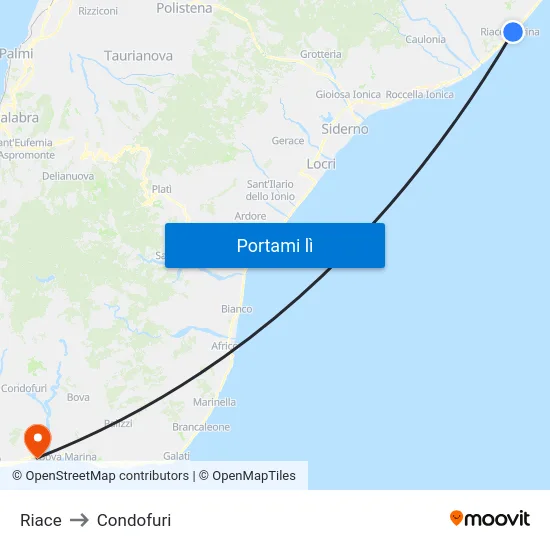 Riace to Condofuri map