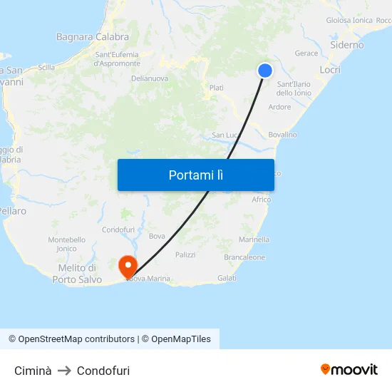 Ciminà to Condofuri map