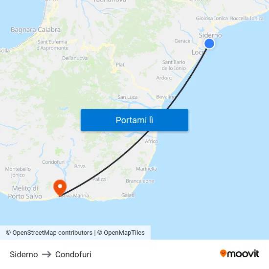Siderno to Condofuri map