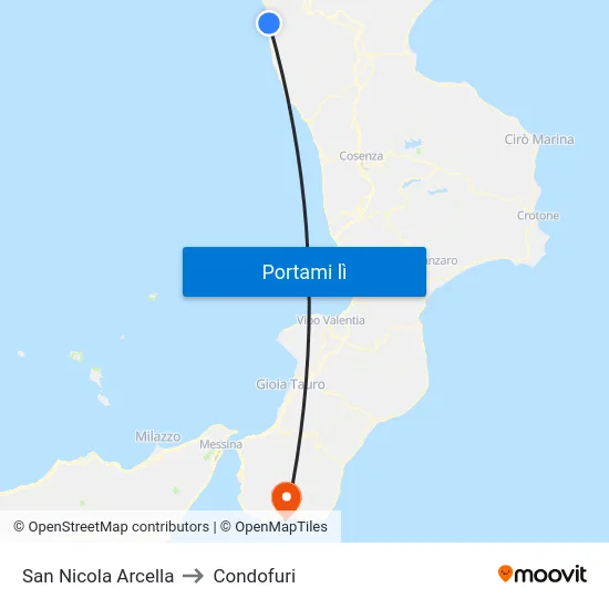 San Nicola Arcella to Condofuri map