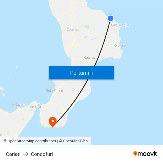 Cariati to Condofuri map