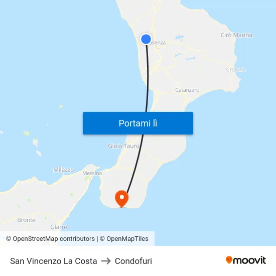San Vincenzo La Costa to Condofuri map