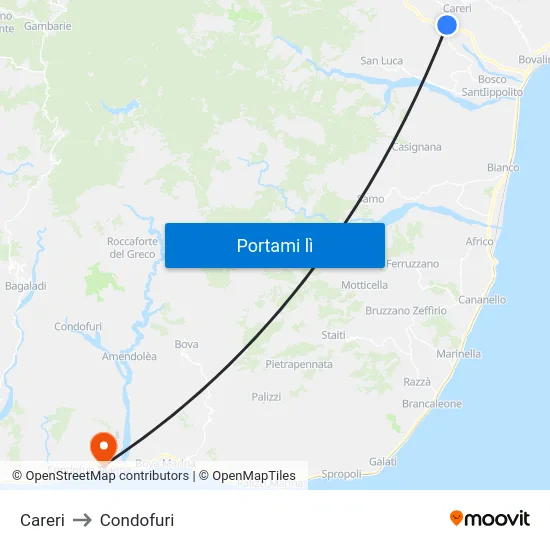 Careri to Condofuri map