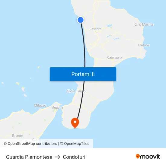 Guardia Piemontese to Condofuri map