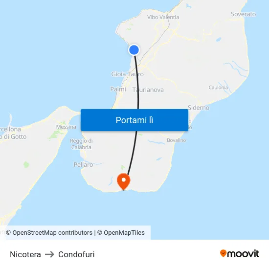 Nicotera to Condofuri map