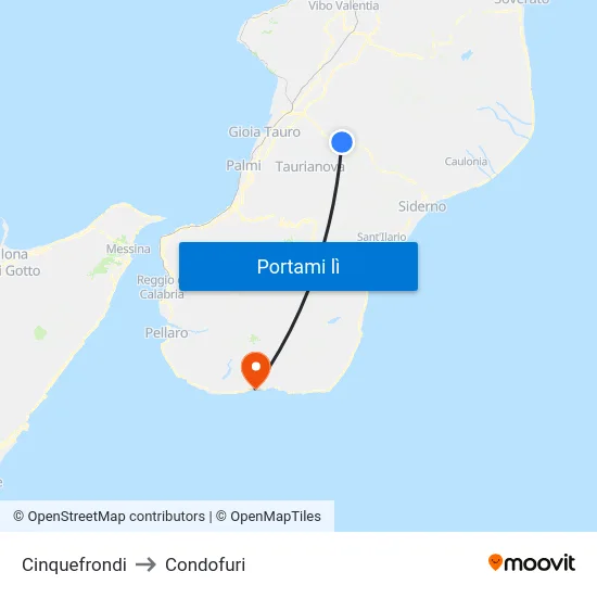 Cinquefrondi to Condofuri map