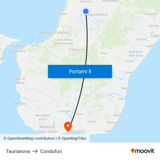 Taurianova to Condofuri map