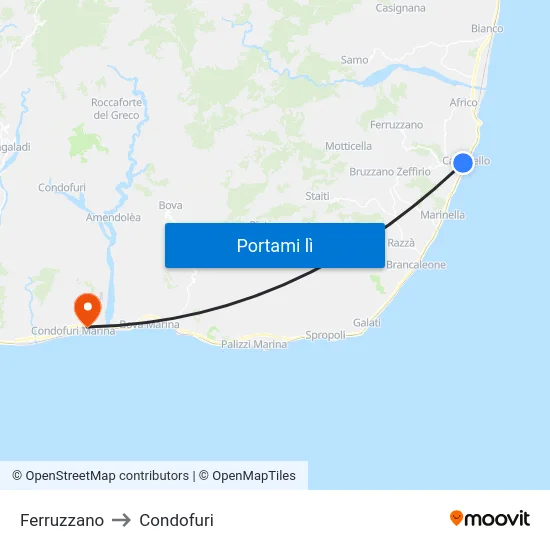 Ferruzzano to Condofuri map