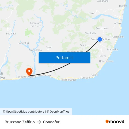 Bruzzano Zeffirio to Condofuri map