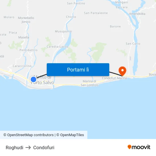 Roghudi to Condofuri map