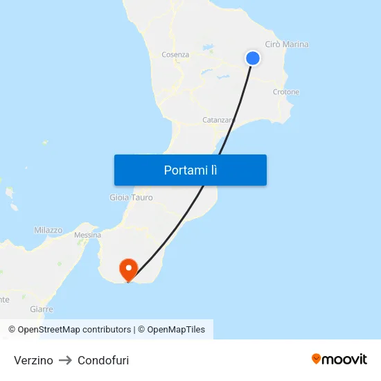Verzino to Condofuri map