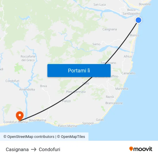 Casignana to Condofuri map