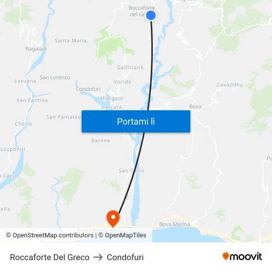 Roccaforte Del Greco to Condofuri map