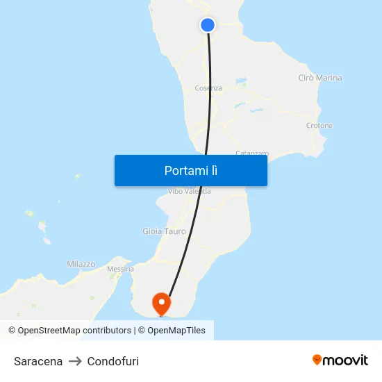 Saracena to Condofuri map