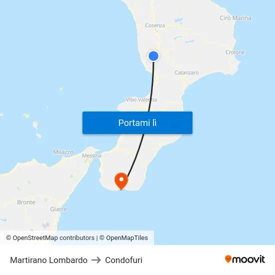 Martirano Lombardo to Condofuri map