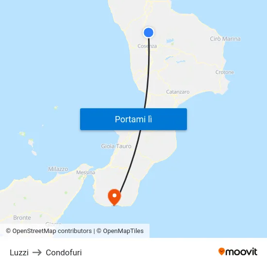 Luzzi to Condofuri map