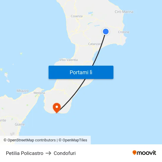 Petilia Policastro to Condofuri map