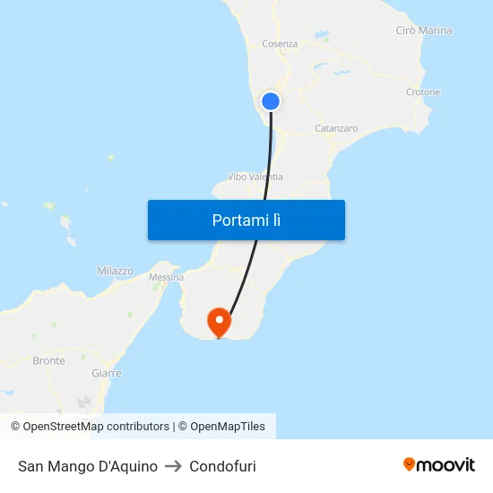 San Mango D'Aquino to Condofuri map