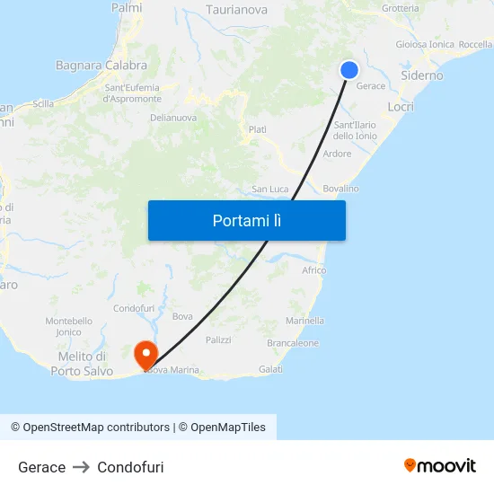 Gerace to Condofuri map