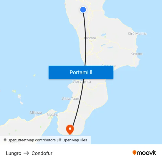 Lungro to Condofuri map